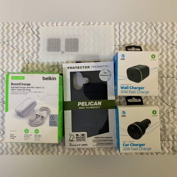 iPhone 17 5Pc Bundle: Case Car&Wall Chargers Screen Protector Fast USB-C Charger